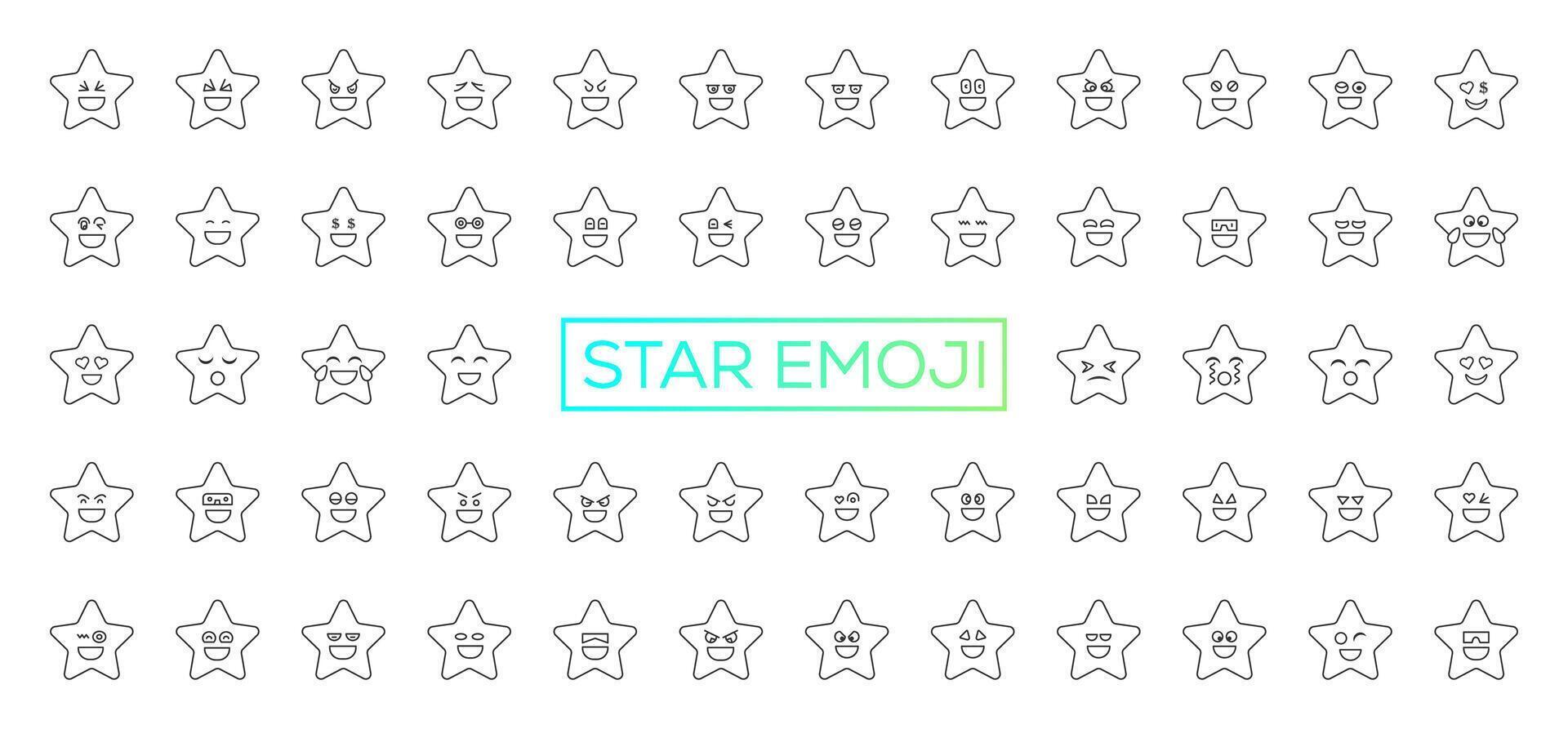 Star character. Golden funny stars with face emotions, cute cartoon emoji design. Vector set