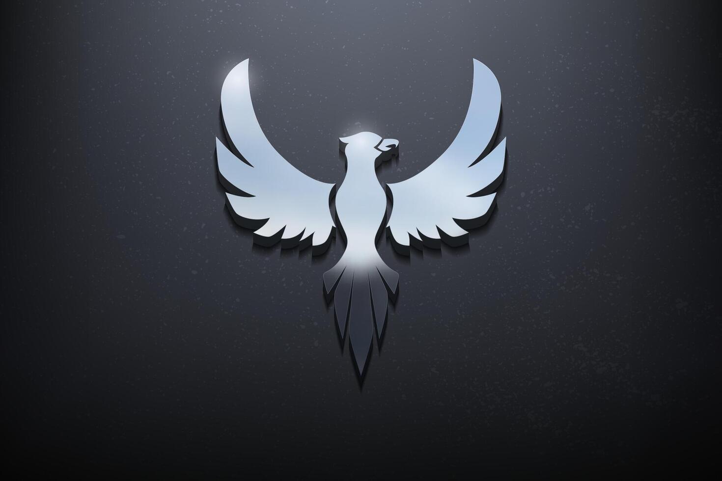 Bird 3D Logo Design, Shiny Mockup Logo with Textured Wall. Realistic Vector, Vector Illustration