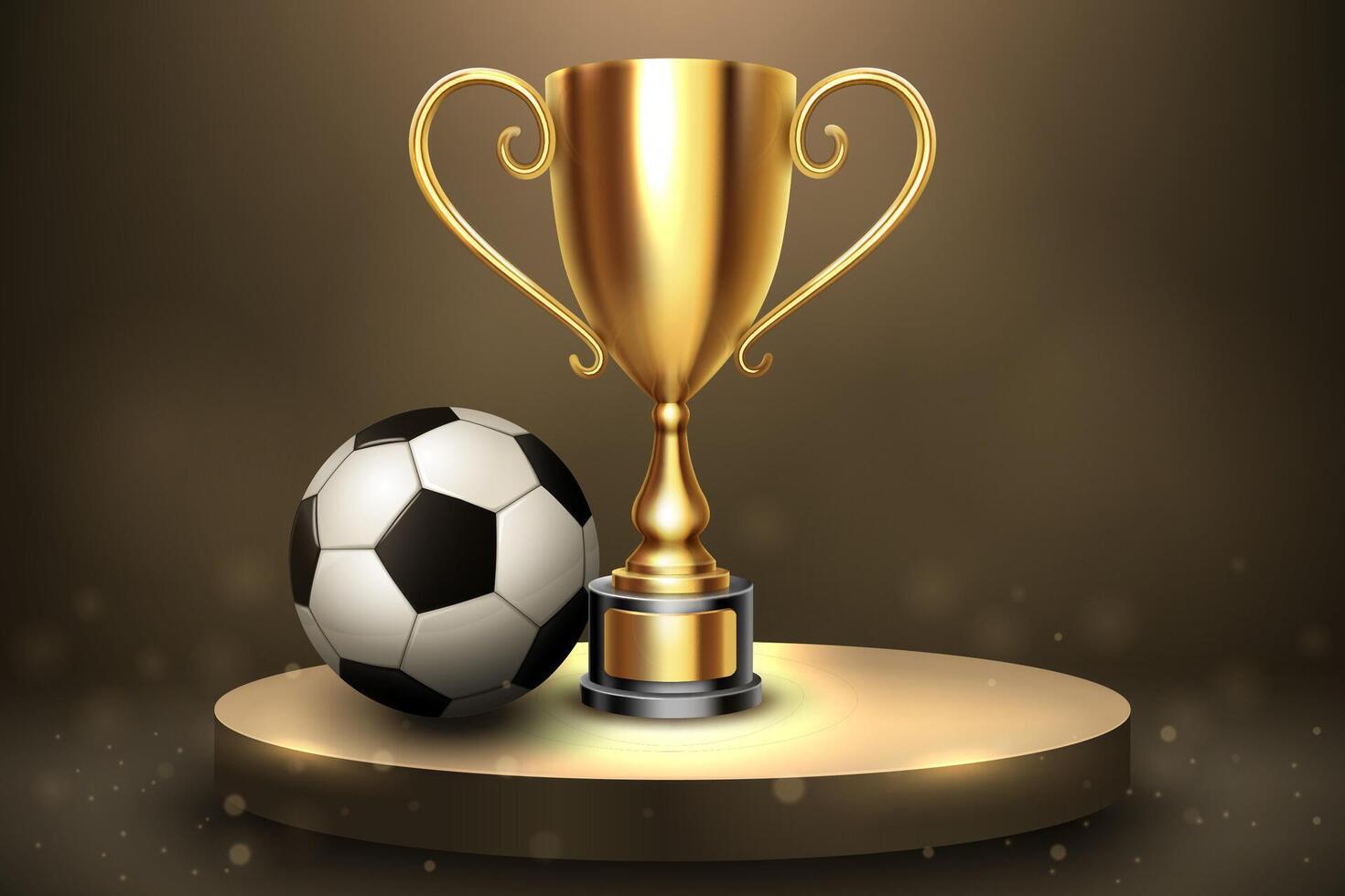 Soccer Championship with Golden Trophy and Football on Luxury Podium, Vector Illustration