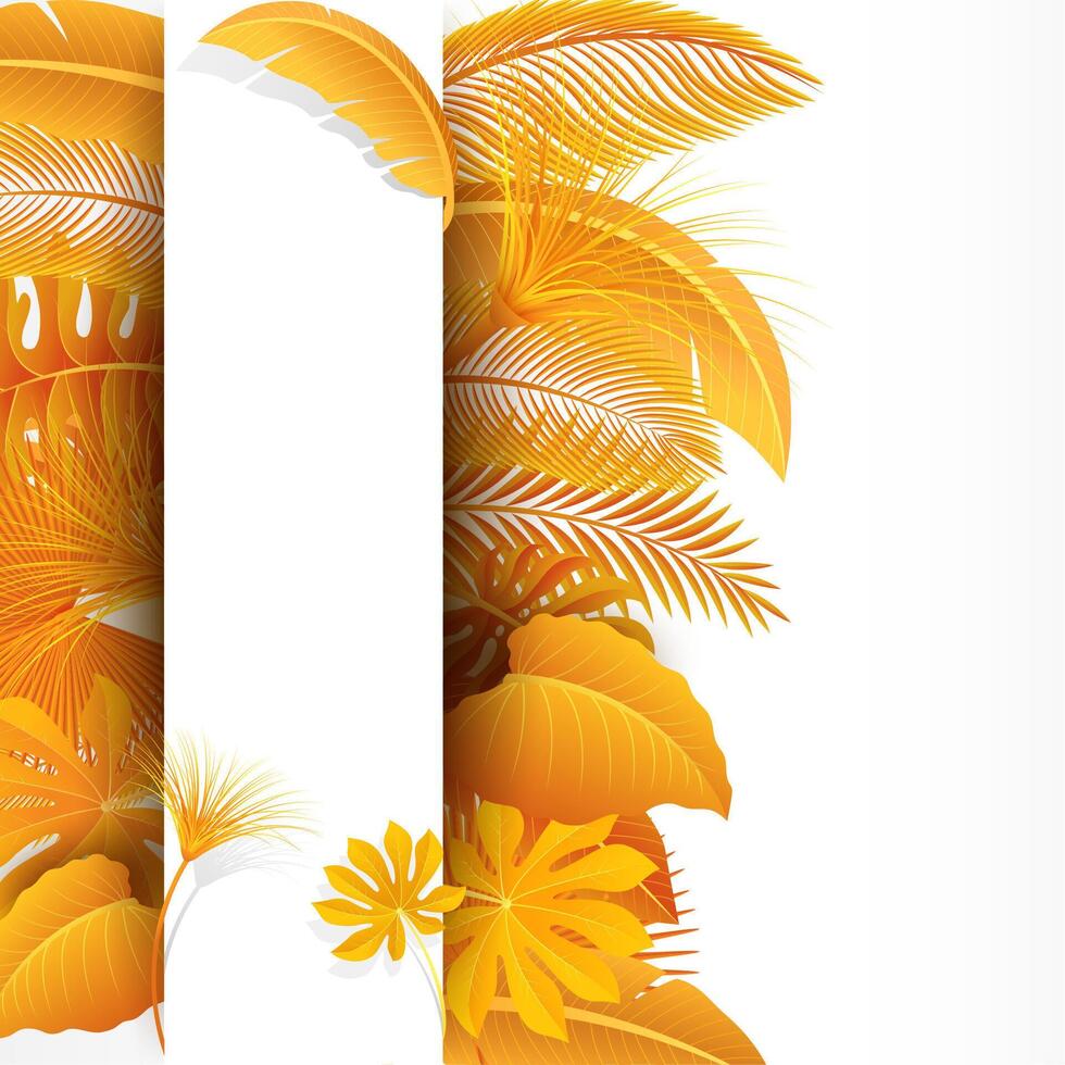 firmar con texto espacio de giro amarillo tropical hojas. adecuado para naturaleza concepto, vacaciones, y otoño, vector ilustración