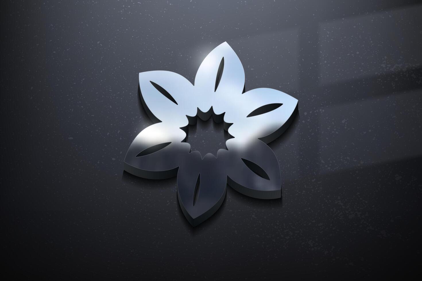 Flower 3D Logo Design, Shiny Mockup Logo with Textured Wall. Realistic Vector, Vector Illustration