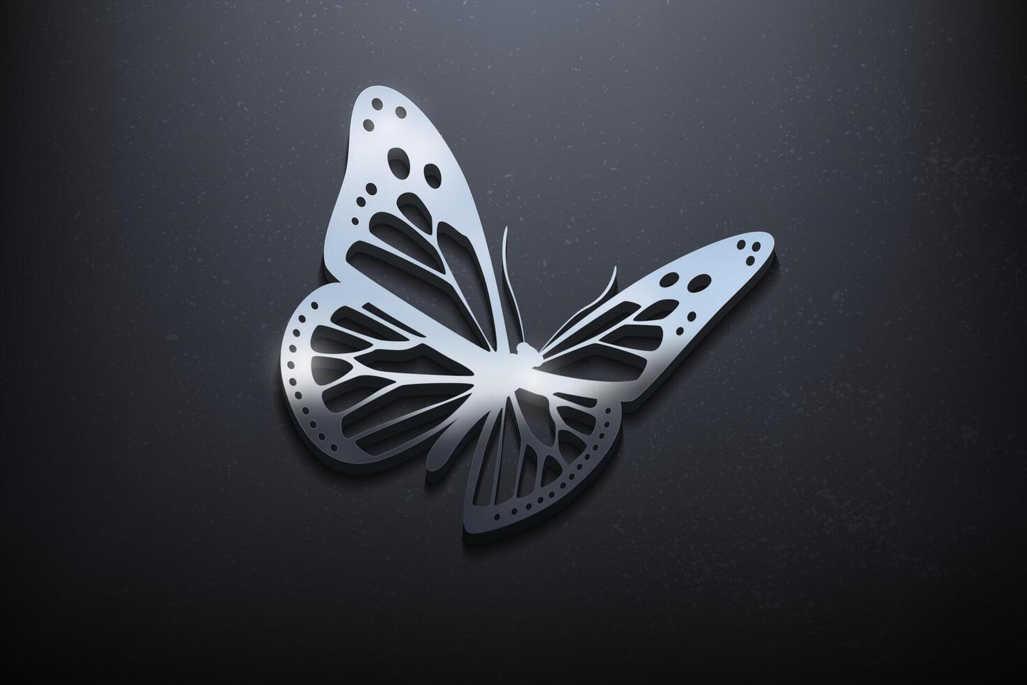 Butterfly 3D Logo Design, Shiny Mockup Logo with Textured Wall. Realistic Vector, Vector Illustration