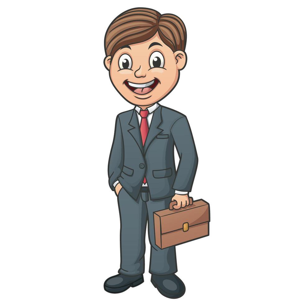 Businessman Standing While Carrying A Briefcase, Clip Art Character, Vector Illustration