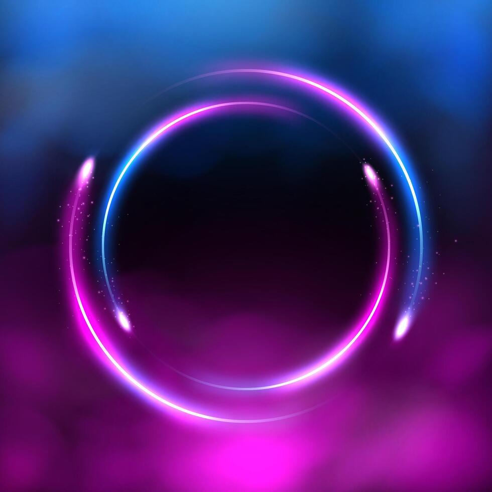 Glowing Circle Trail Neon Lighting Frame, Futuristic background with Blue and Pink Smoke, Vector Illustration