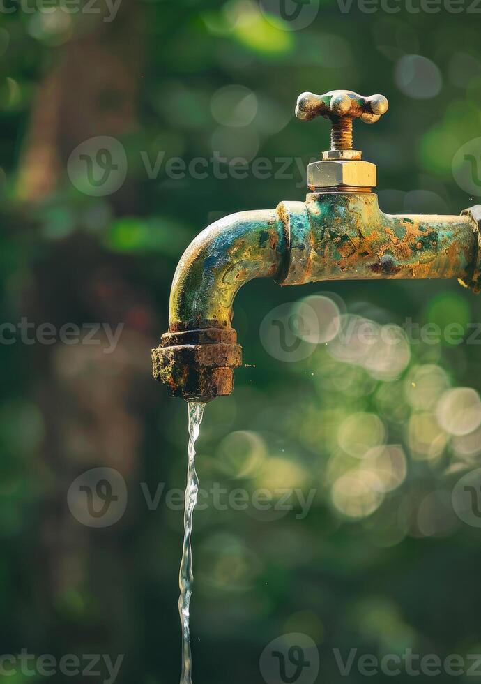 AI generated Water flows from the golden tap photo
