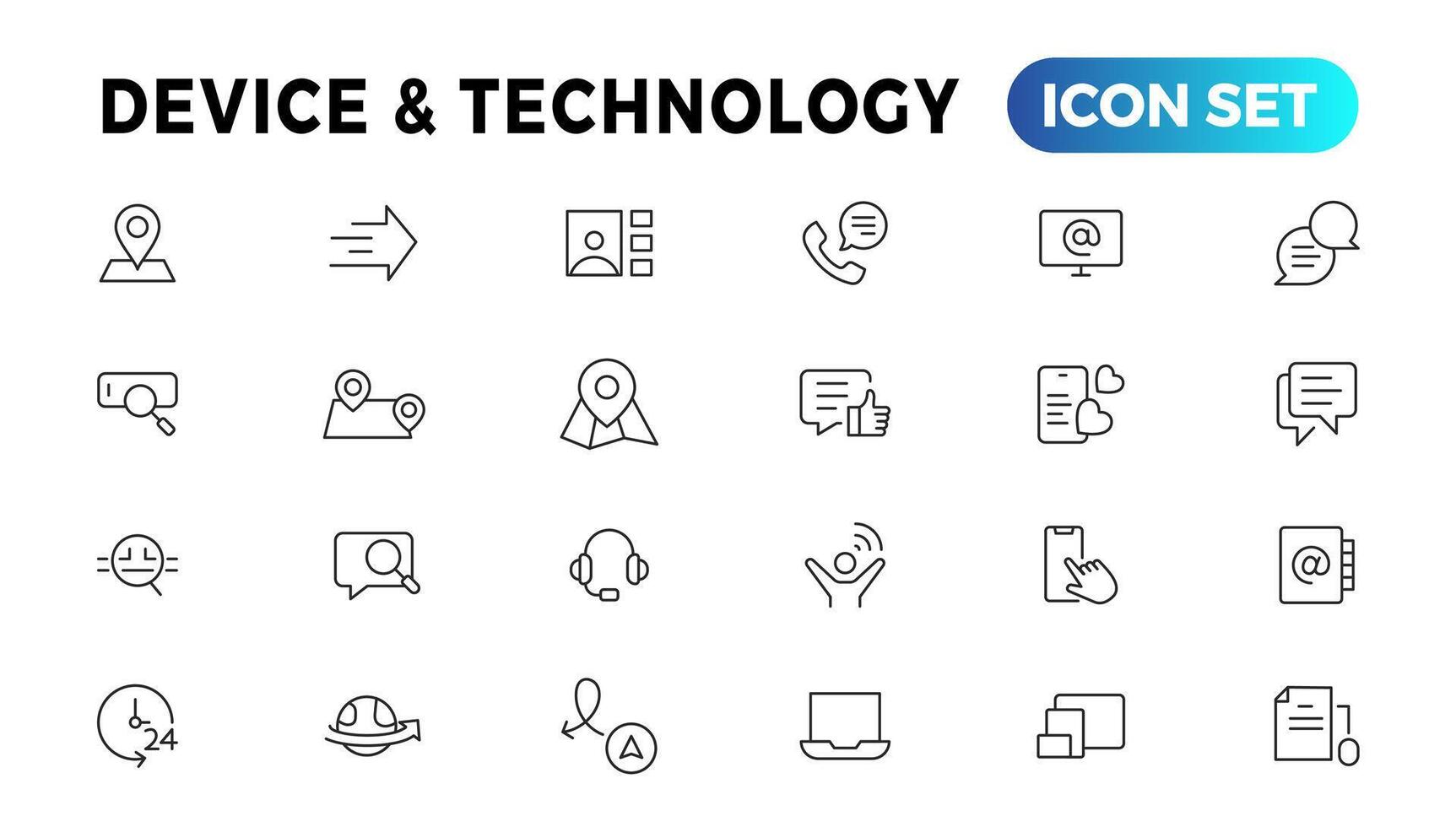 Device and Information technology line icons collection. Big UI icon set in a flat design. Thin outline icons pack vector