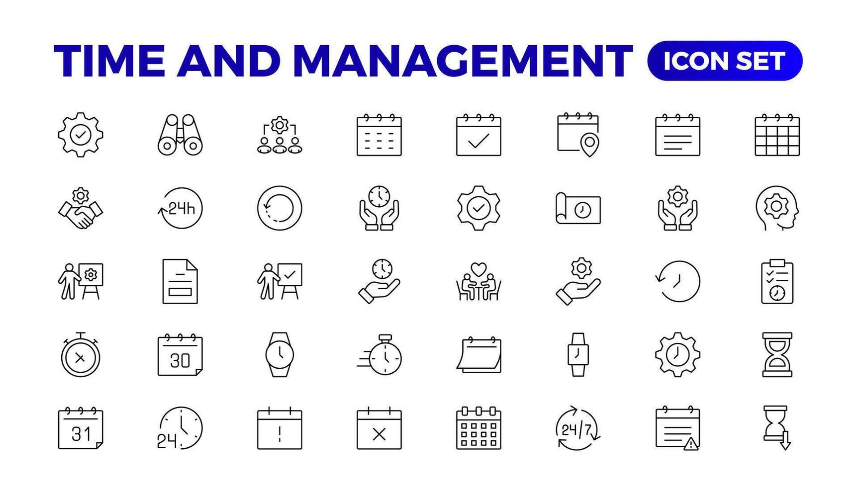 Business and management line icons set. Management icon collection. Project management icon collection. Time management and planning concept. Outline icon set. vector