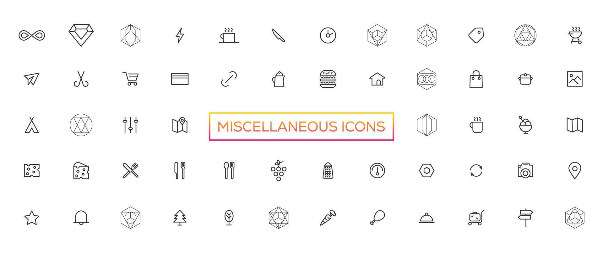 Miscellaneous icons- thin line web icon set. Outline icons collection. Simple vector illustration