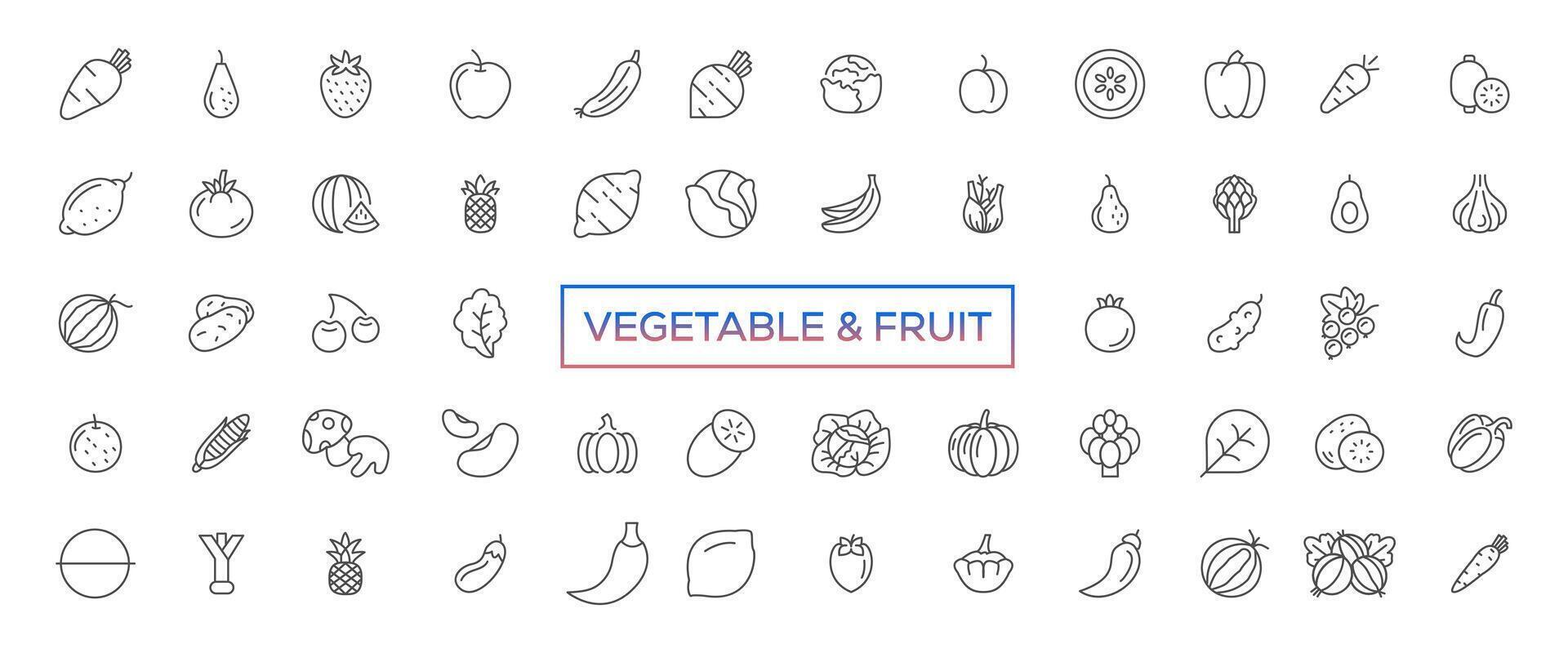 Fruits and vegetables - thin line web icon set. Outline icons collection. Simple vector illustration