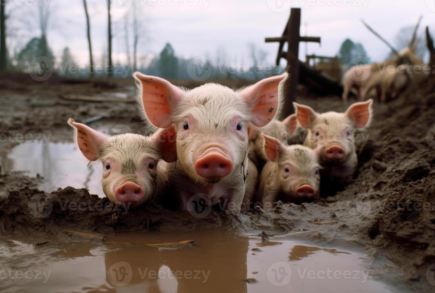 AI generated Piglets wallowing in the mud photo