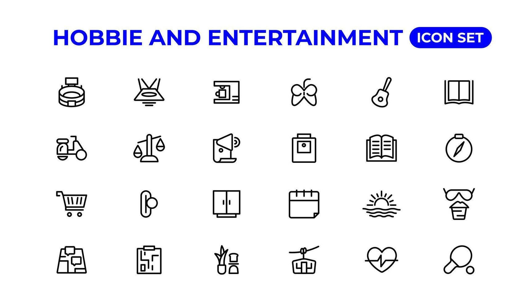 Set of outline hobbies and entertainment icons.Thin outline icons pack. vector