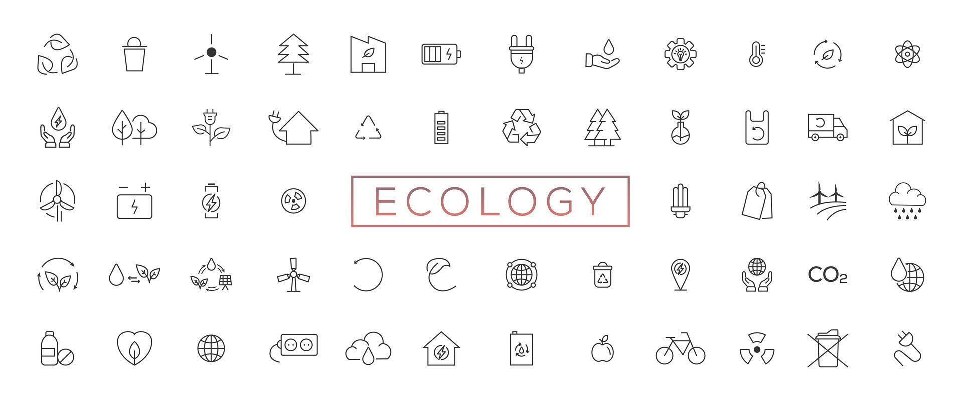 Eco friendly related thin line icon set in minimal style. Linear ecology icons. Environmental sustainability simple symbol vector