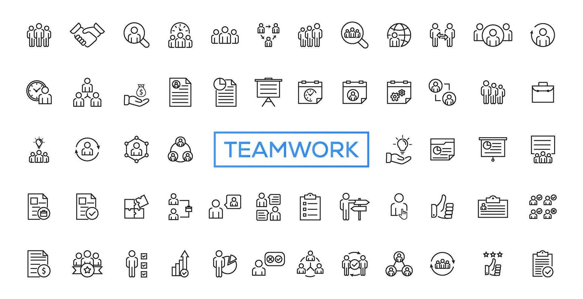 Teamwork line icons set. Businessman outline icons collection. Work group and human resources. Business teamwork, human resources, meeting, partnership, meeting, work group, success vector