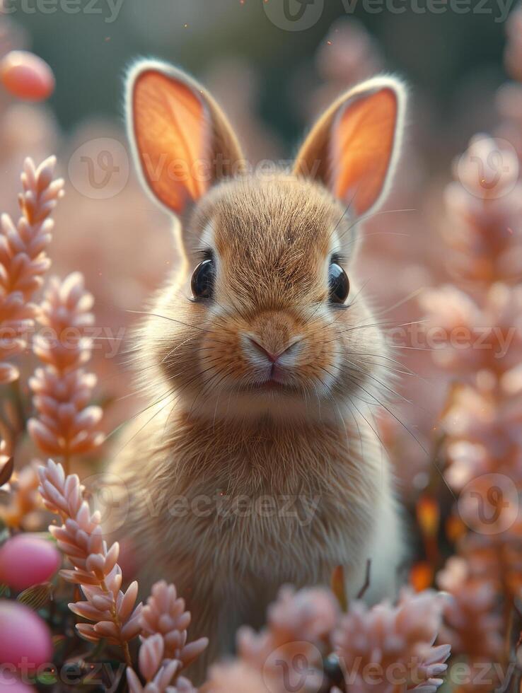 AI generated Cute little rabbit in spring meadow photo