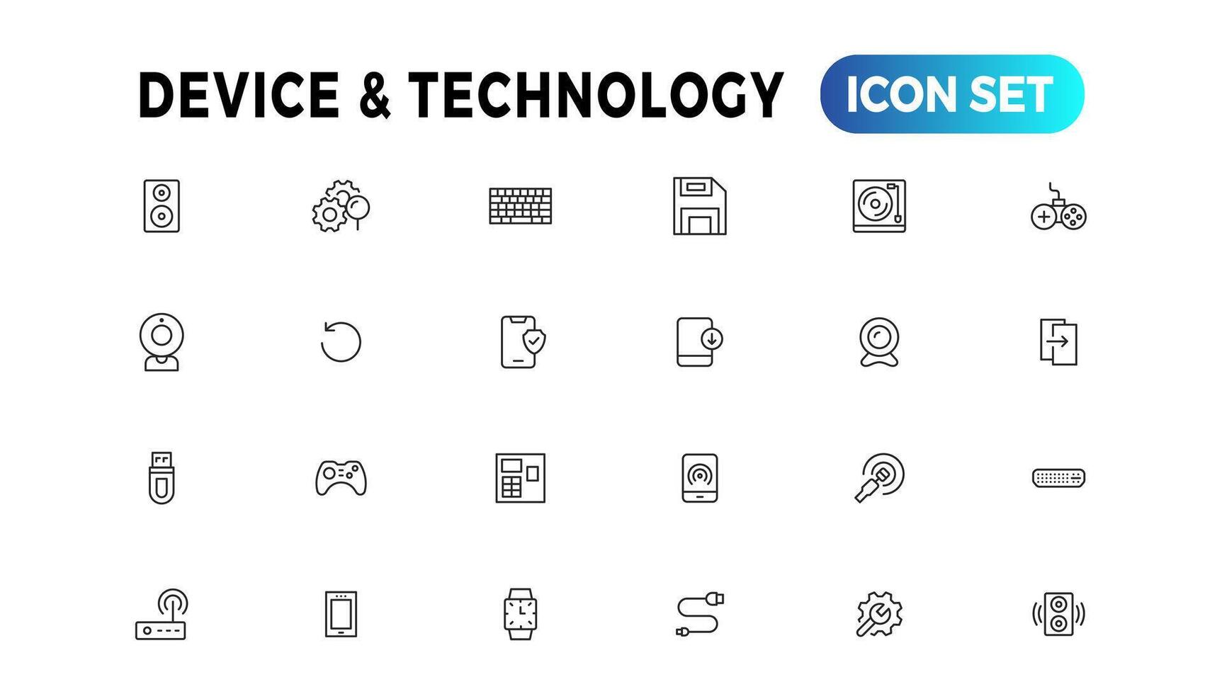 dispositivo y información tecnología línea íconos recopilación. grande ui icono conjunto en un plano diseño. Delgado contorno íconos paquete vector