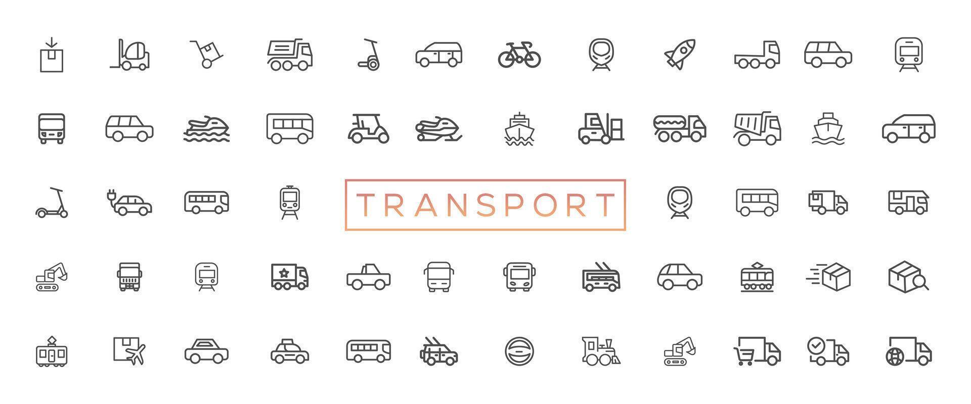 Transport, vehicle and delivery elements - minimal thin line web icon set. Outline icons collection vector