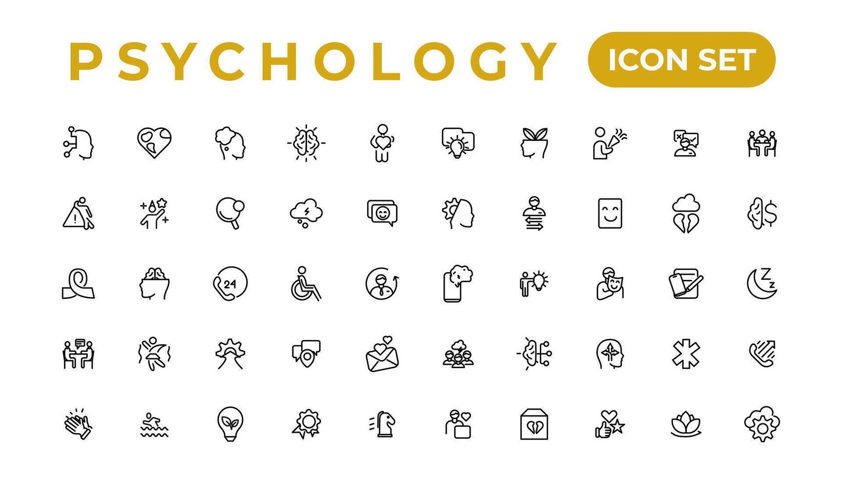 psicología y mental línea íconos colección.conjunto de Delgado línea web icono colocar, sencillo contorno íconos recopilación, píxel Perfecto iconos, sencillo vector ilustración.