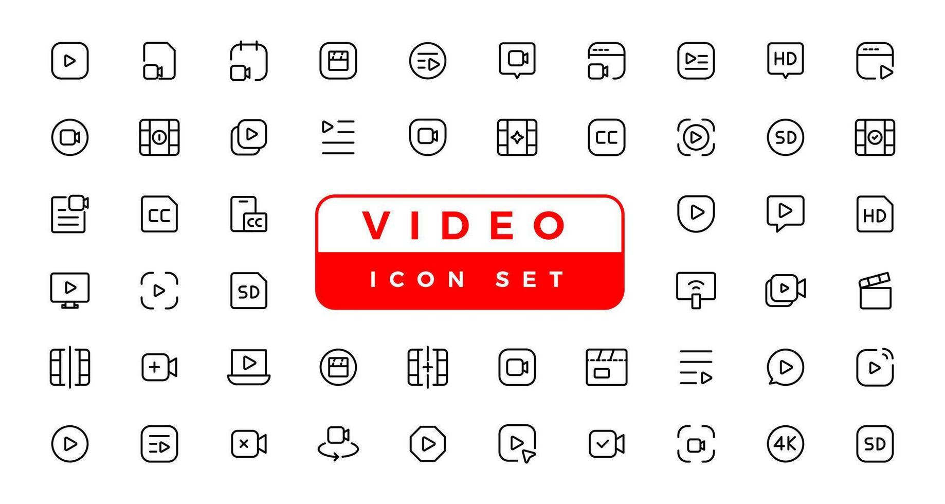 medios de comunicación jugador íconos recopilación. vídeo jugador iconos cine icono. vector