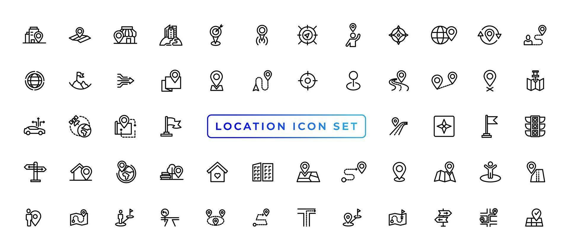 Location icons set. Navigation icons. Map pointer icons. Location symbols. Vector illustration