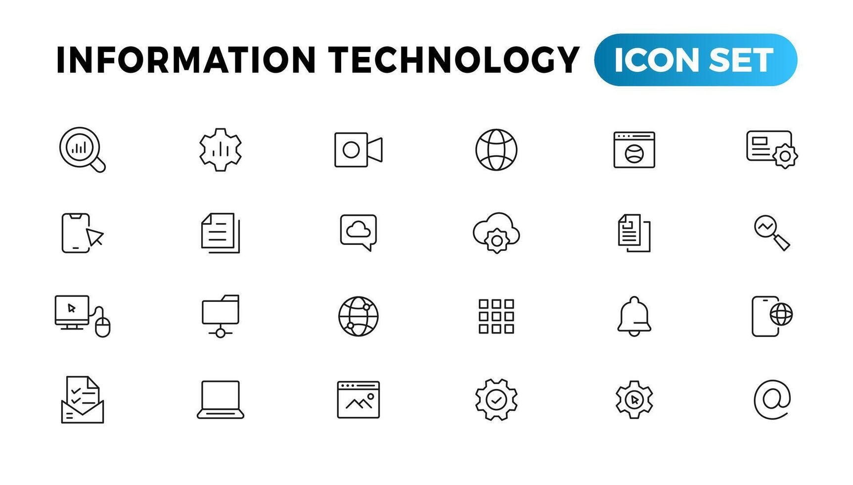 Information technology line icons collection. Big UI icon set in a flat design. Thin outline icons pack vector