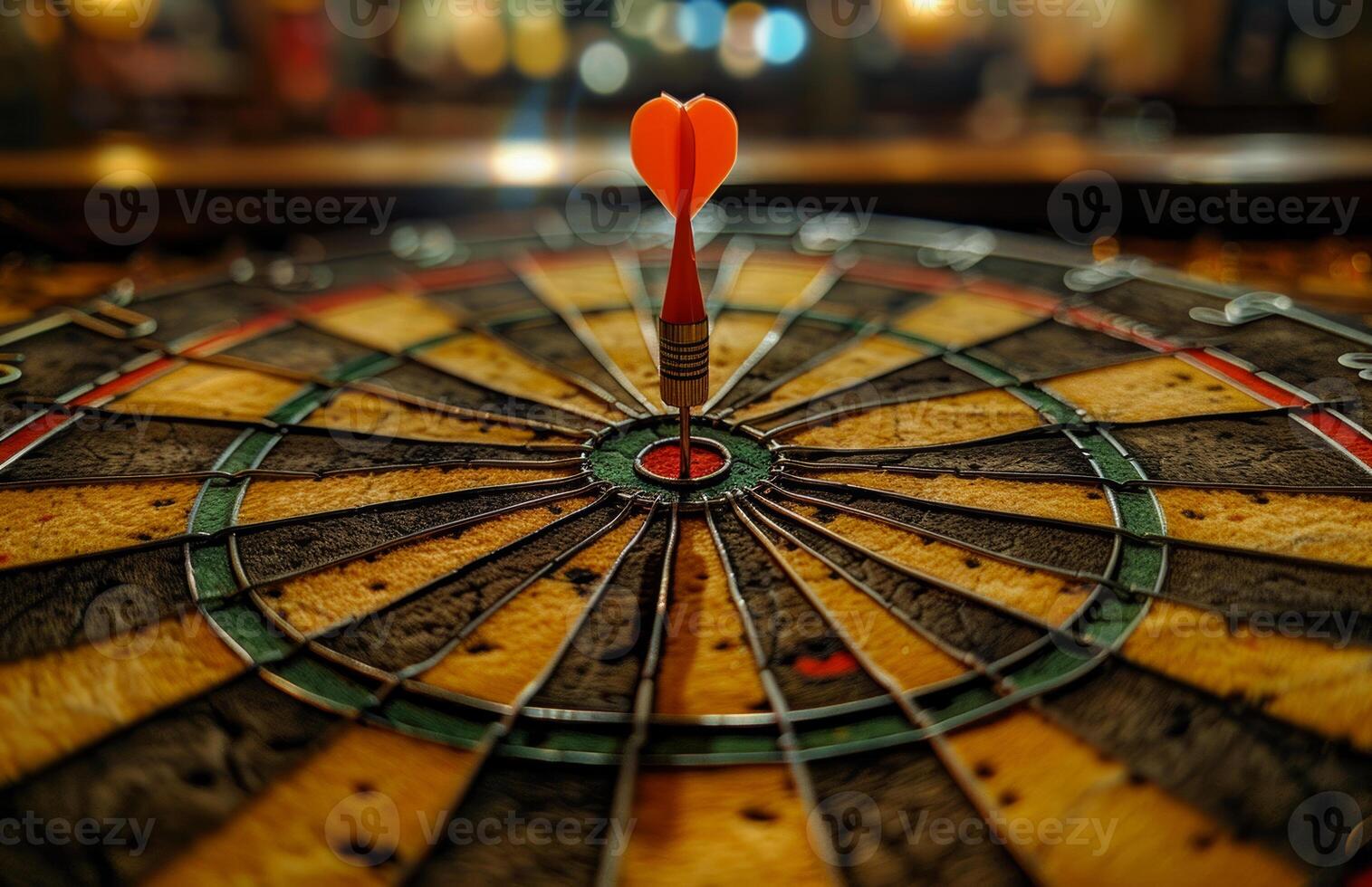 AI generated Darts arrow hitting in the target center of dartboard photo