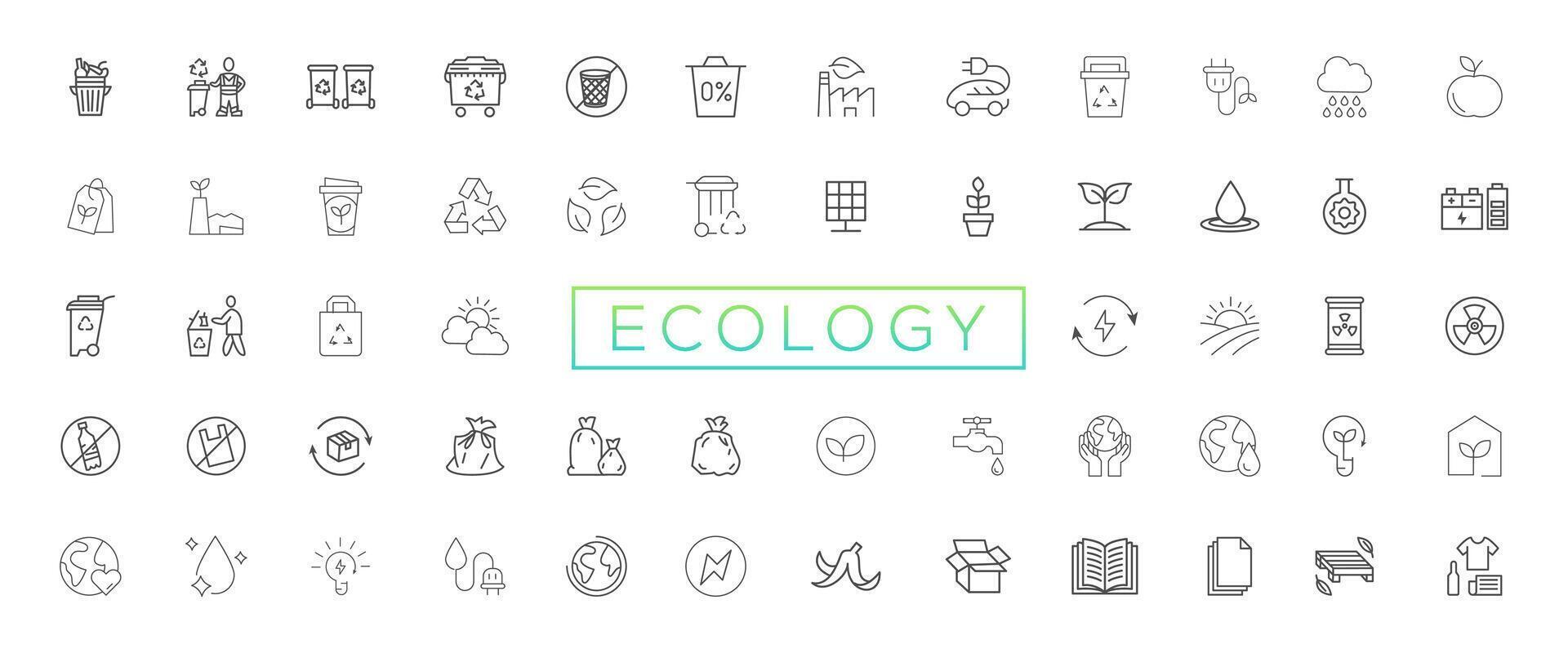 eco simpático relacionado Delgado línea icono conjunto en mínimo estilo. lineal ecología iconos ambiental sustentabilidad sencillo símbolo vector