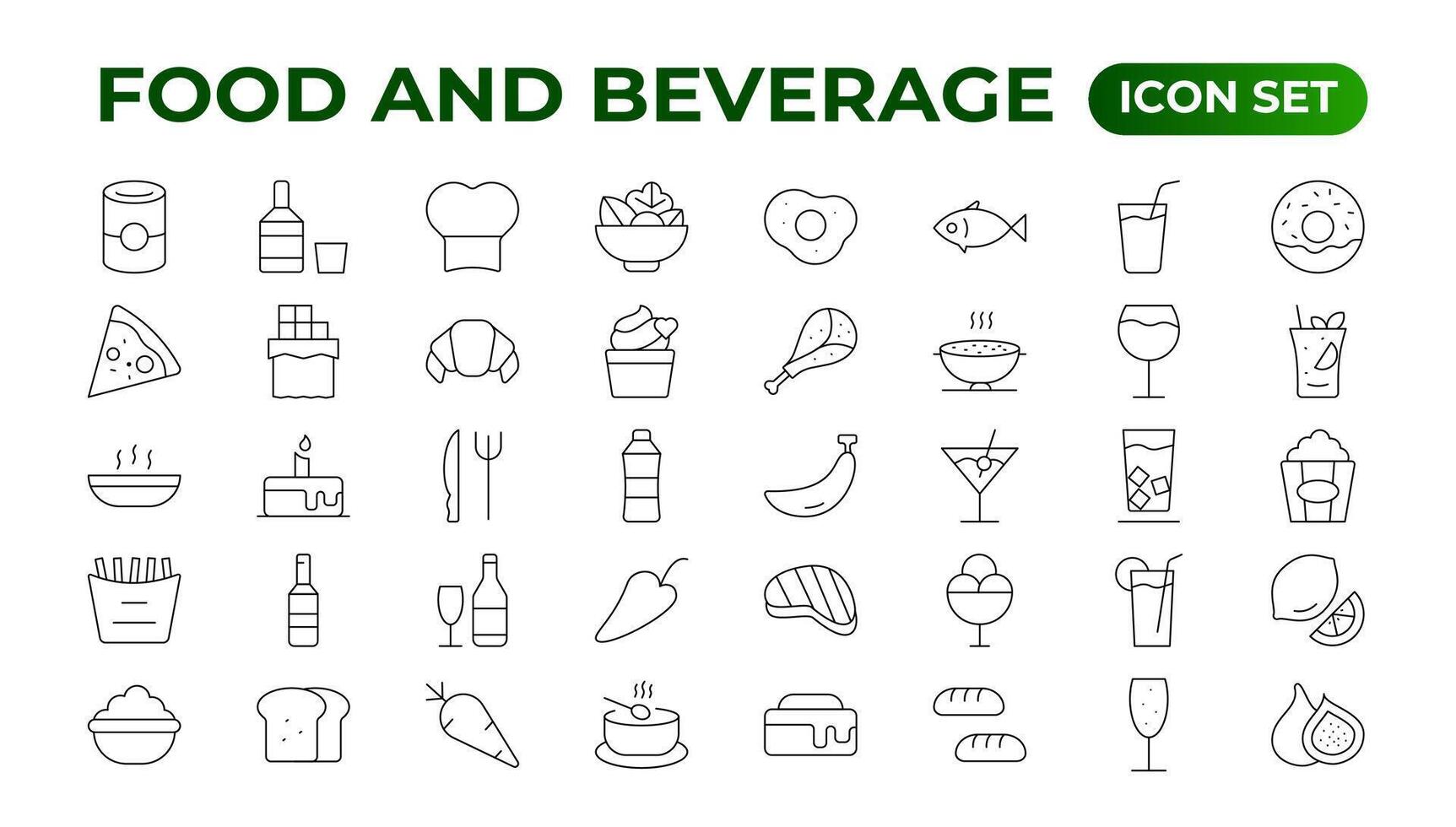 Set of outline icons related to food and drink. Linear icon collection. Fast food and drinks line icons collection. Bar, restaurant, food icons. UI icon set. Thin outline icons pack. vector