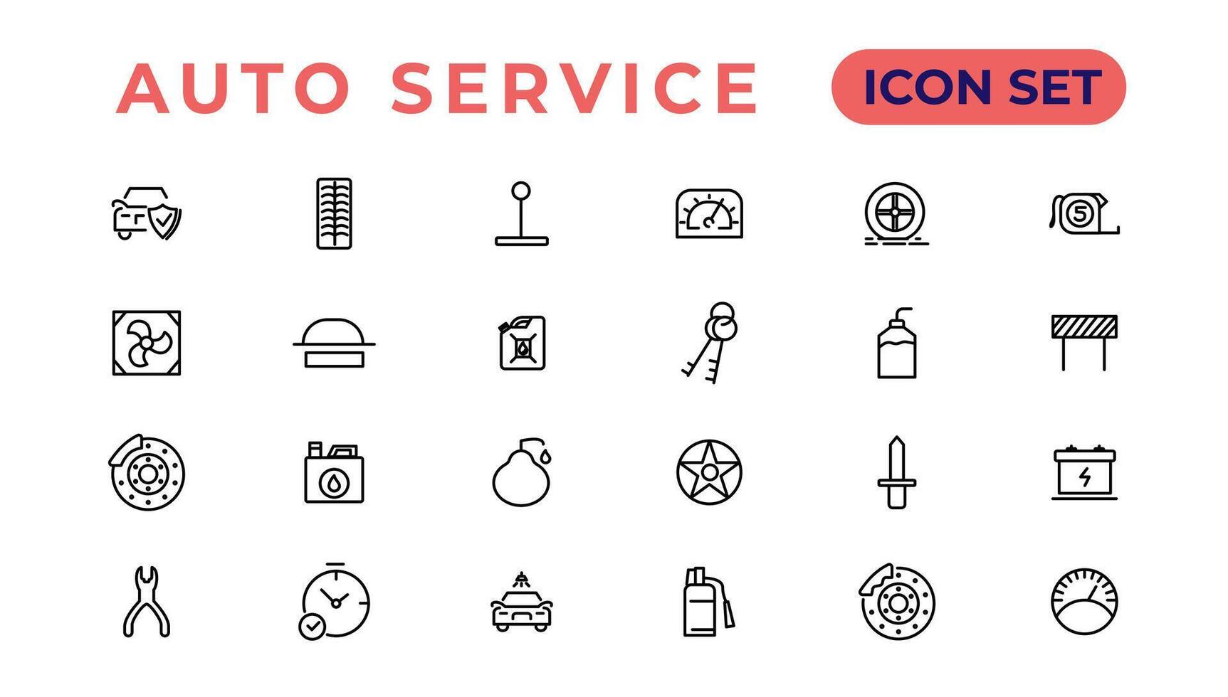 Auto service and car garage Set of thin line web icon set, simple outline icons collection, Pixel Perfect icons, Simple vector illustration.