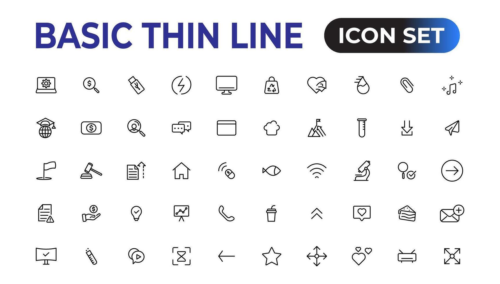 Basic thin line icon for office and web. outline icon set collection. vector