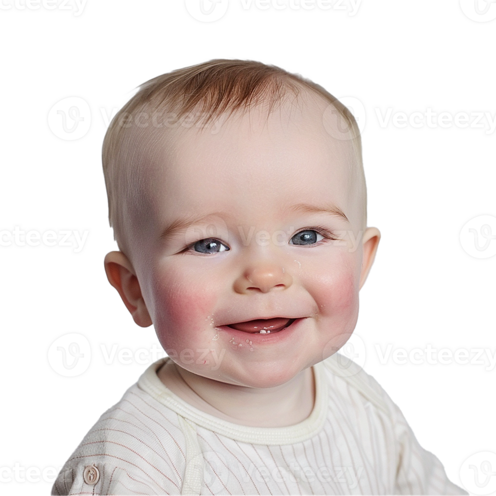 ai gegenereerd glimlachen baby bovenste schot met transparant achtergrond PNG voor veelzijdig gebruik in ontwerpen en presentaties