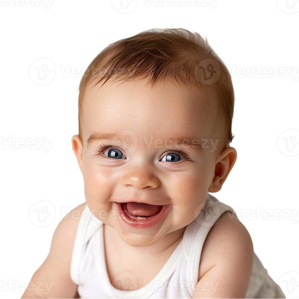 ai gegenereerd glimlachen baby bovenste schot met transparant achtergrond PNG voor veelzijdig gebruik in ontwerpen en presentaties