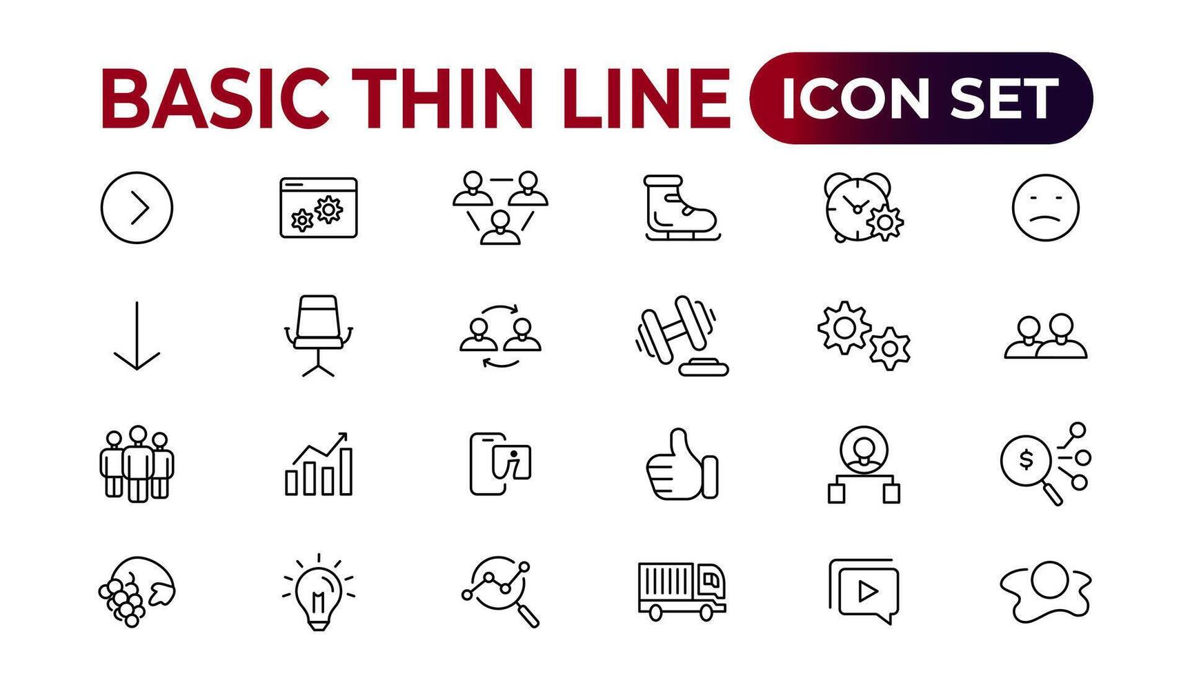 Basic thin line icon for office and web. outline icon set collection. vector