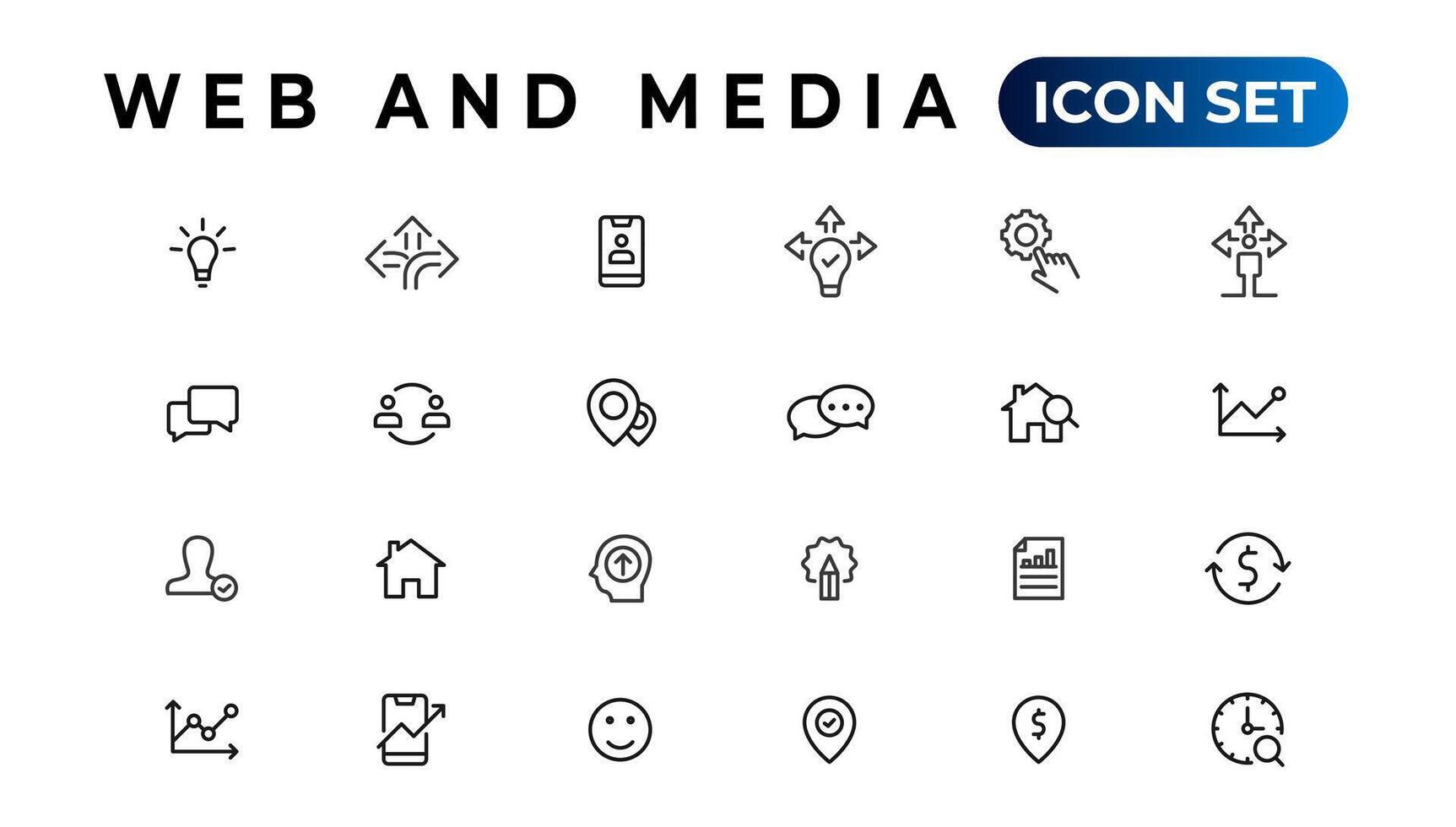 paquete de iconos de audio y video. conjunto de iconos de línea delgada. conjunto de colección de iconos planos. iconos vectoriales simples vector