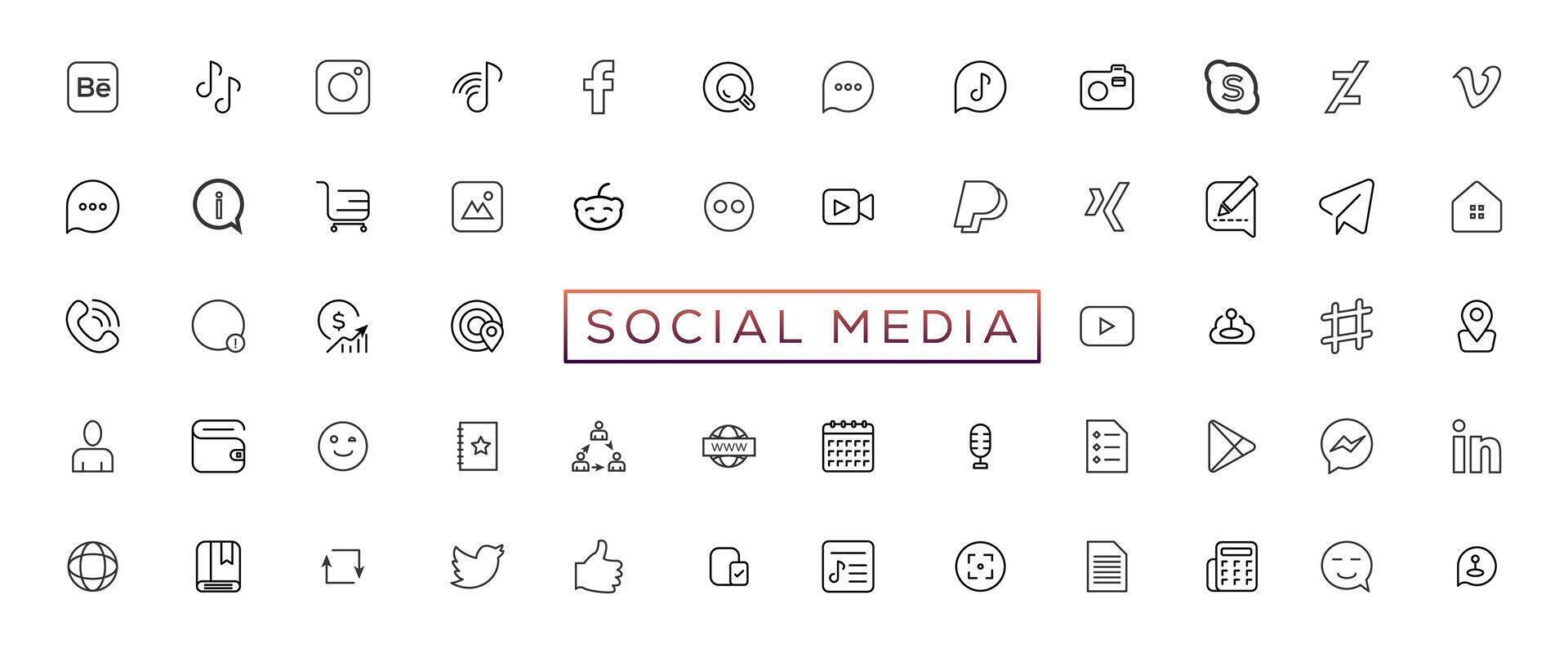 Social media logotype set. Facebook instagram twitter youtube snapchat whatsap pinterest linkedin vimeo tiktok periscope behance reddit logo set. Social network icons vector