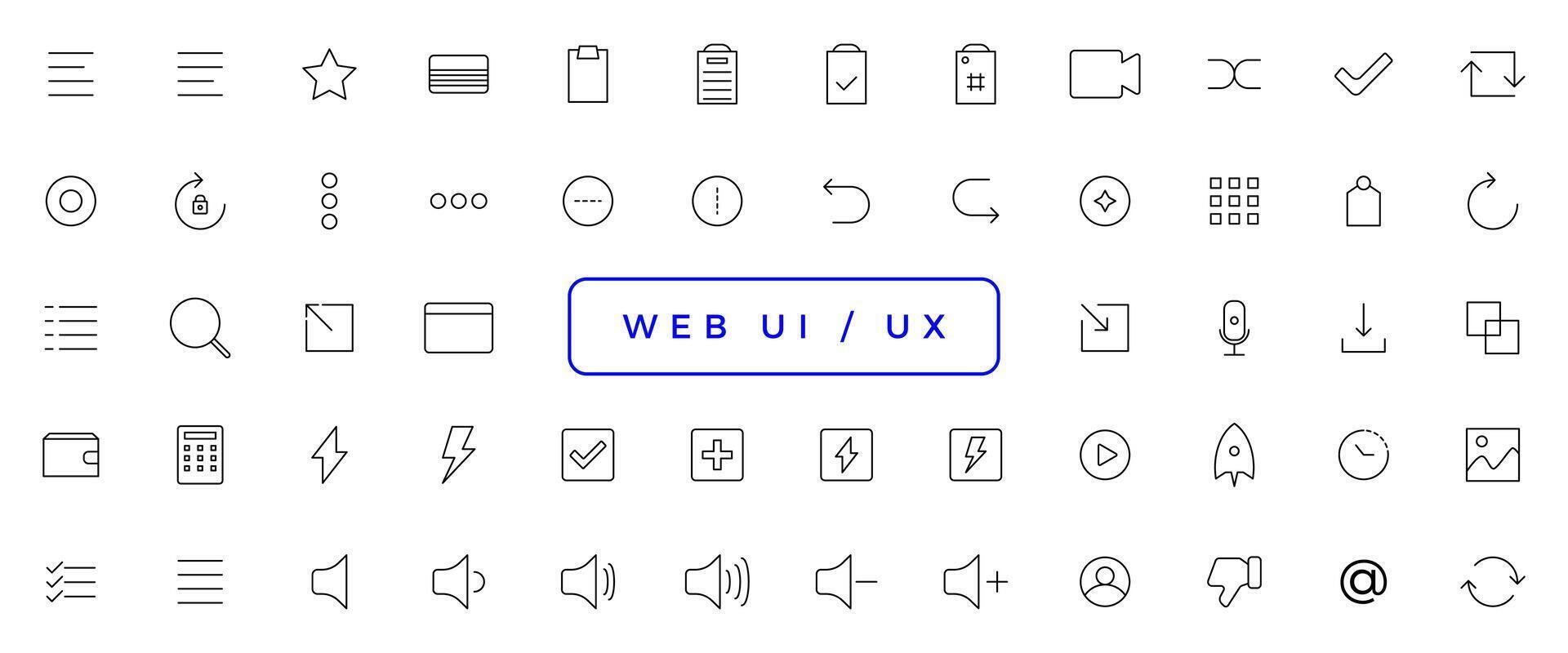 Set of outline ui and ux icons. Minimalist thin linear web icon set vector