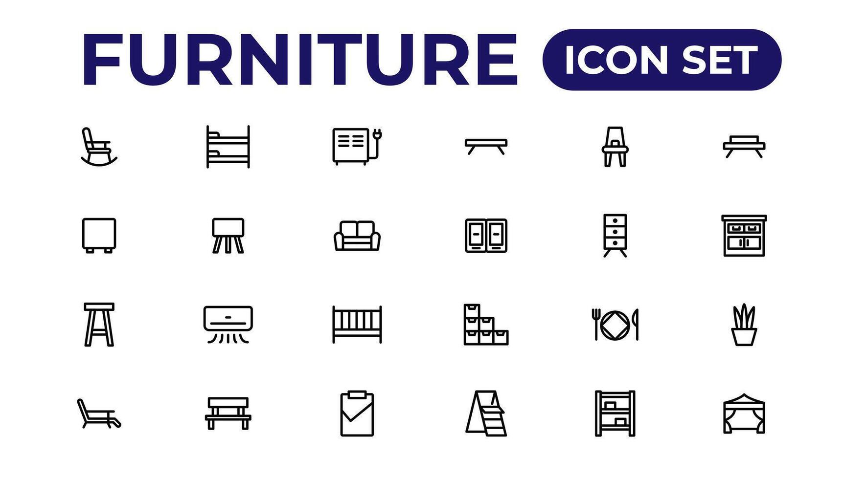 Furniture, icon set.Outline icon collection. vector
