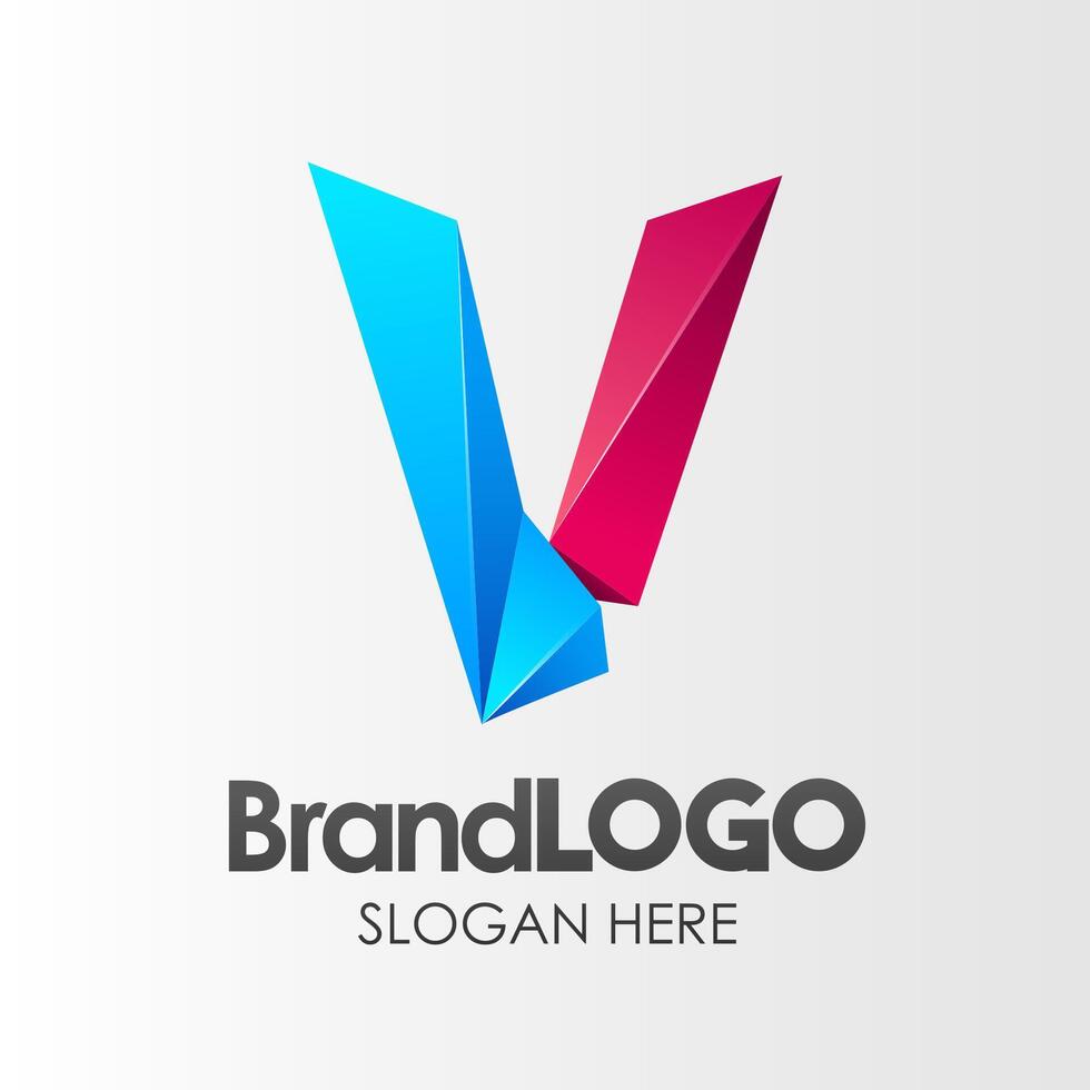 Brand Logo Letter V Template, 3D Shape Low Poly, Suitable For Business Company Visual Identity, Vector Illustration