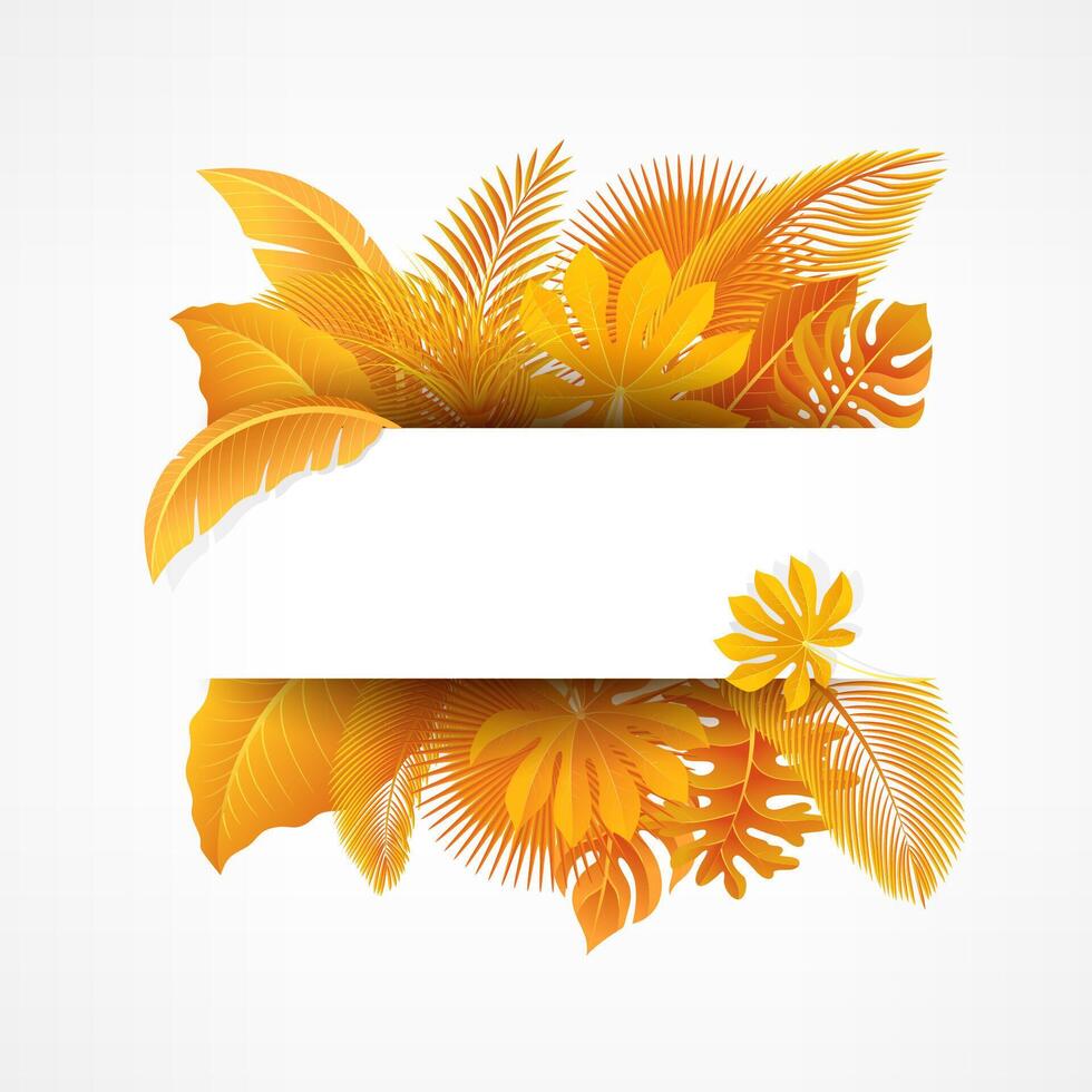 Sign with Text Space of Tropical Leaves. Suitable For Nature Concept, Vacation, and Autumn, Vector Illustration