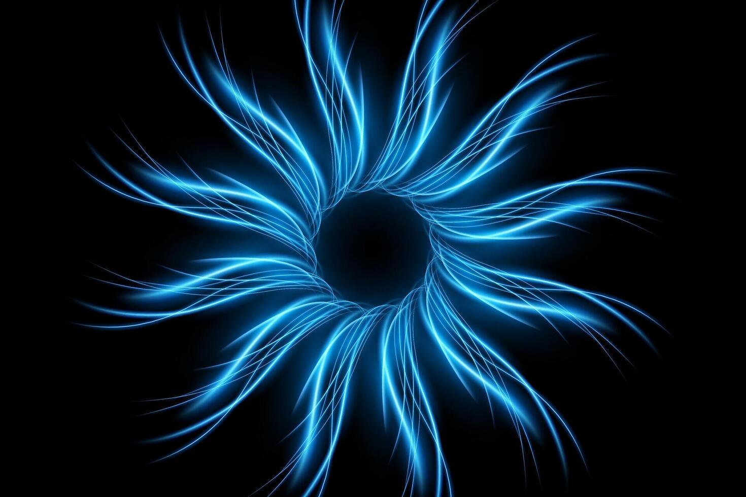 Blue Twirl Light Circle Effect on Dark Background, Vector Illustration