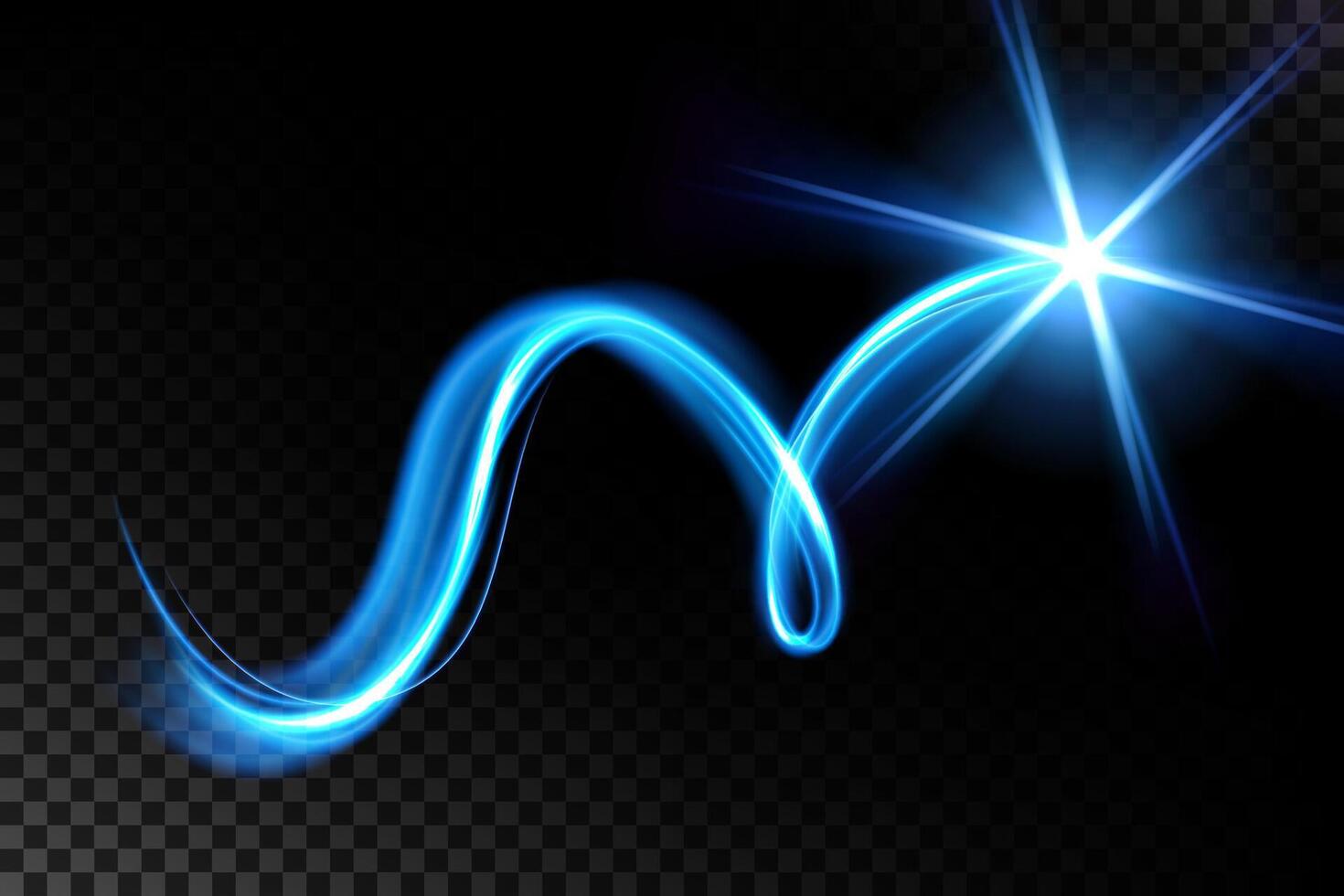 Blue Light Trails, Long Time Exposure Motion Blur Effect, Vector Illustration