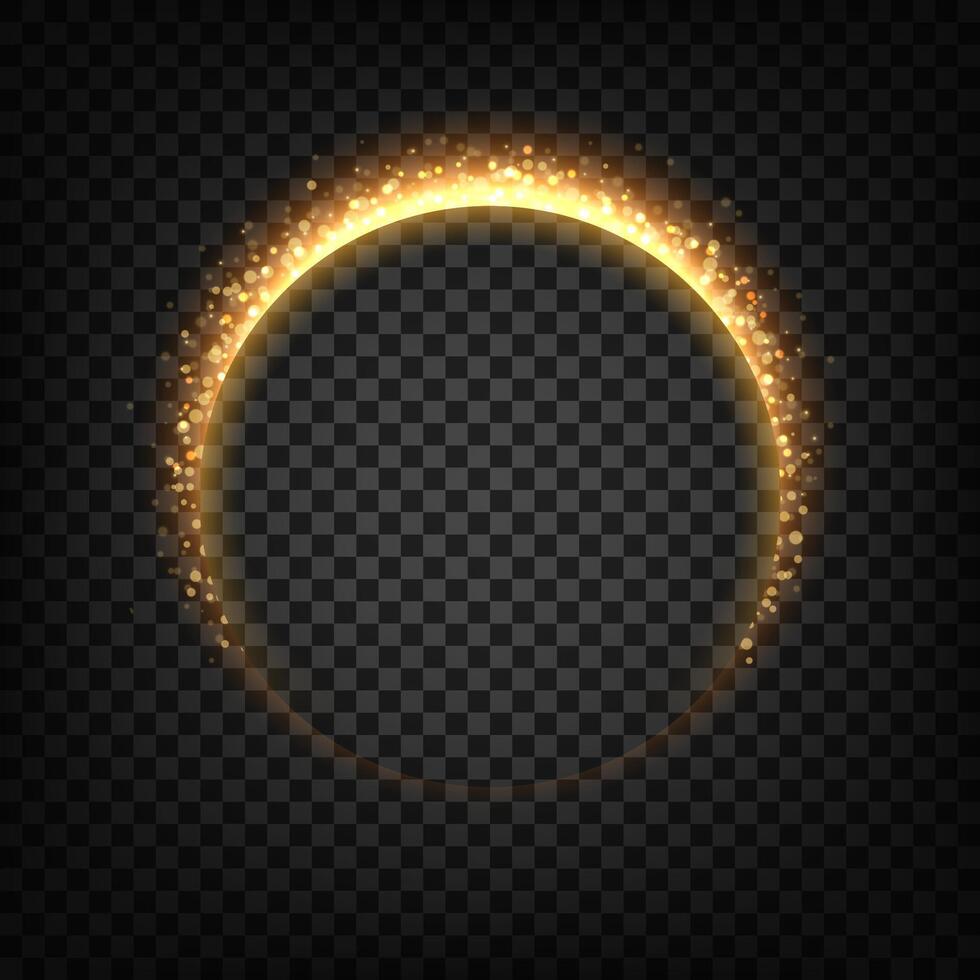 Gold Glowing Circle With Hole, Elegant Illuminated Light Ring Or Eclipse. Vector Illustration