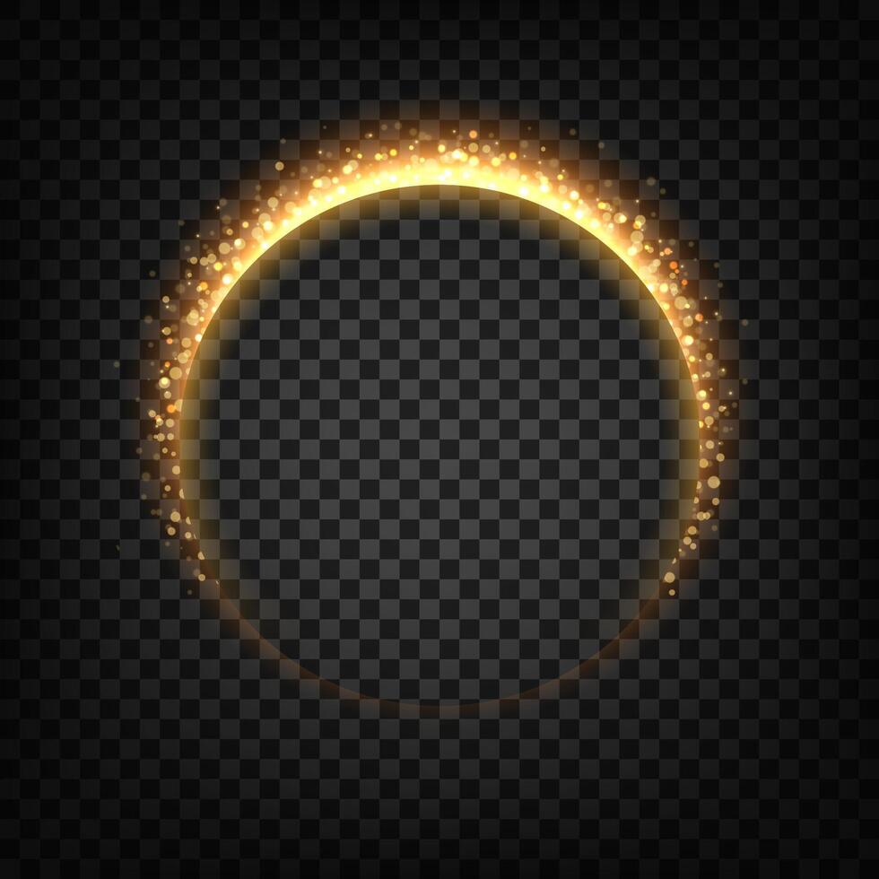 oro brillante circulo con agujero, elegante iluminado ligero anillo o eclipse. vector ilustración