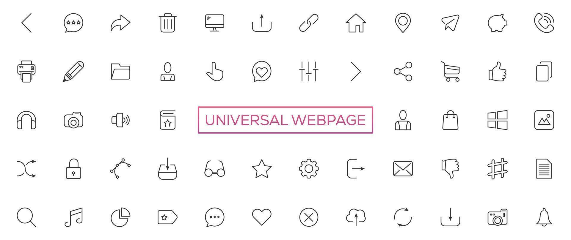 Vector line universal webpage tiny icon set