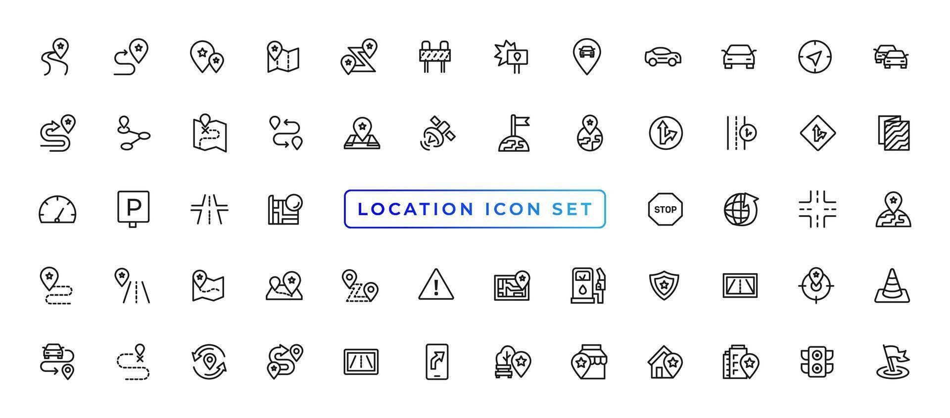 Location icons set. Navigation icons. Map pointer icons. Location symbols. Vector illustration