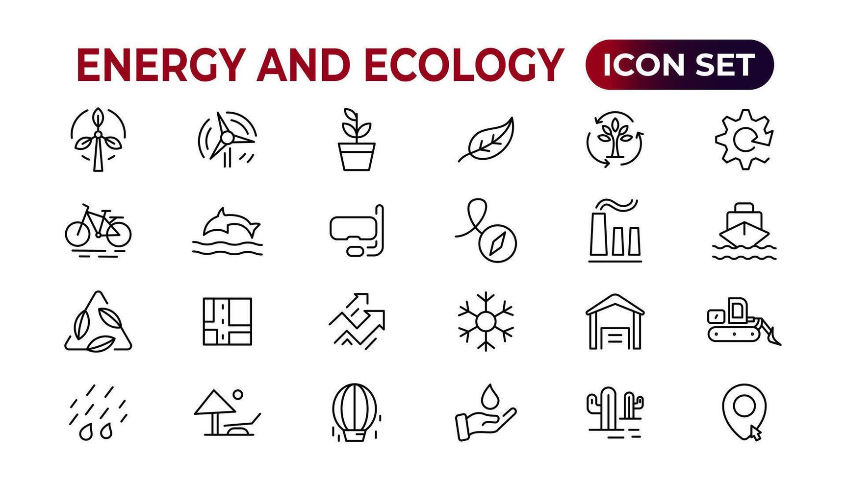 Energy and Ecology Line Editable Icons set. Vector illustration in modern thin line style of eco related icons. protection, planet care, natural recycling power. Pictograms and infographics.