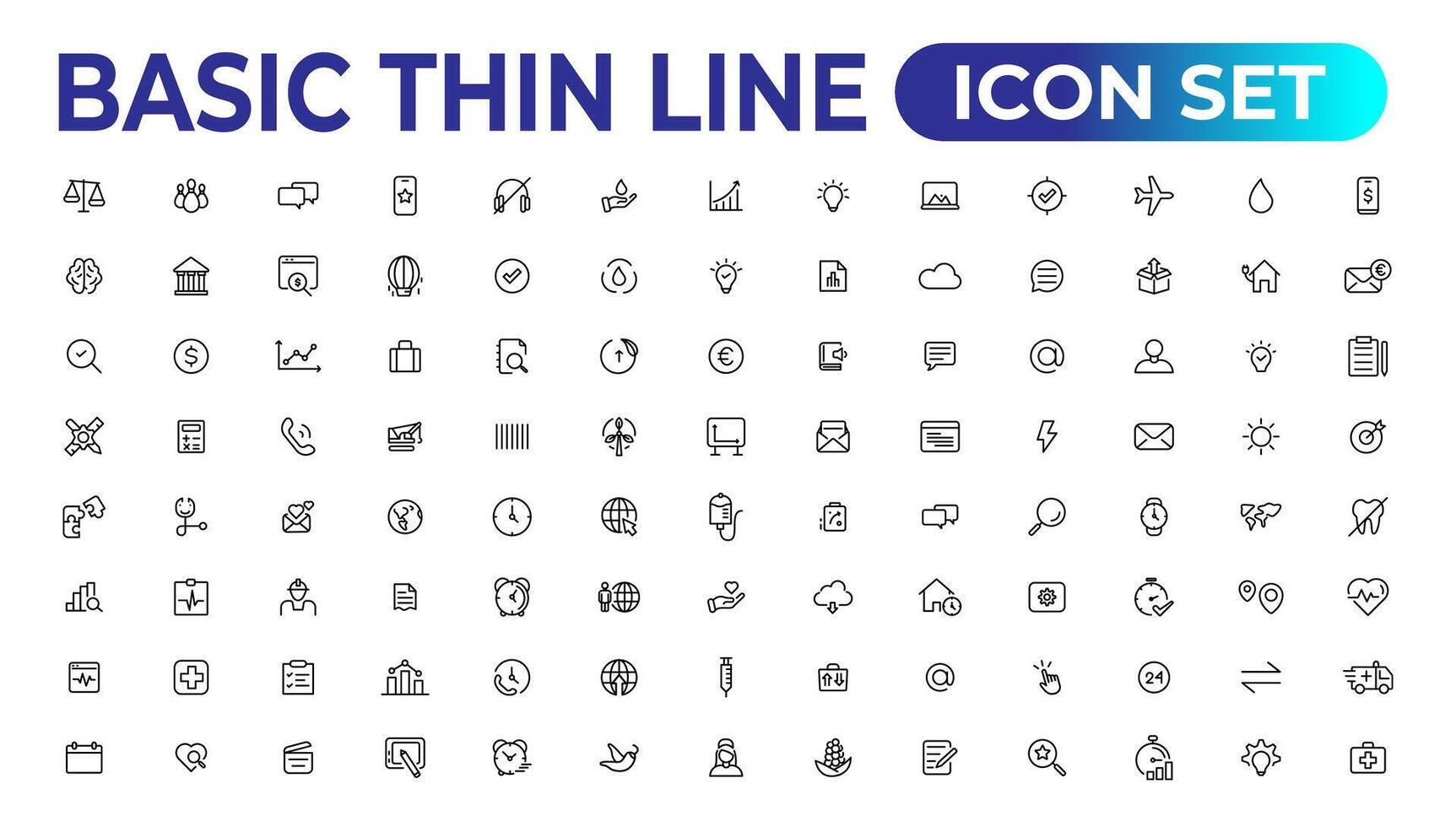 Basic thin line icon for office and web. outline icon set collection. vector