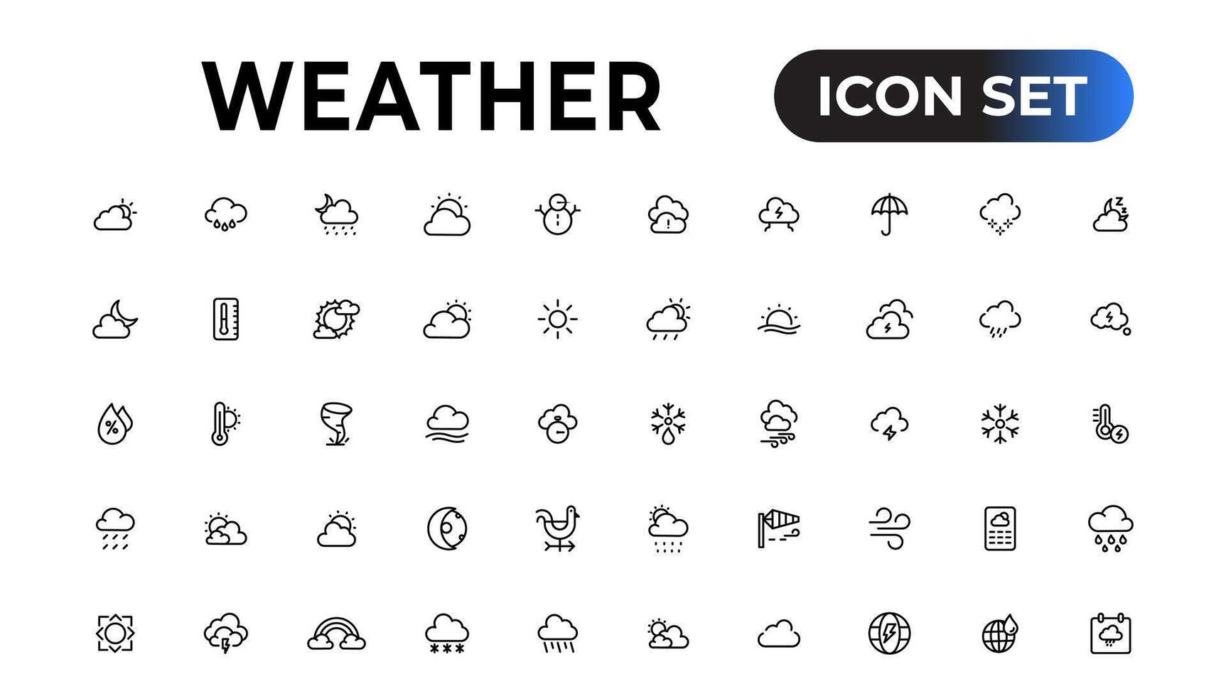 Weather icons. Weather forecast icon set. Clouds logo. Weather , clouds, sunny day, moon, snowflakes, wind, sun day. Vector illustration.