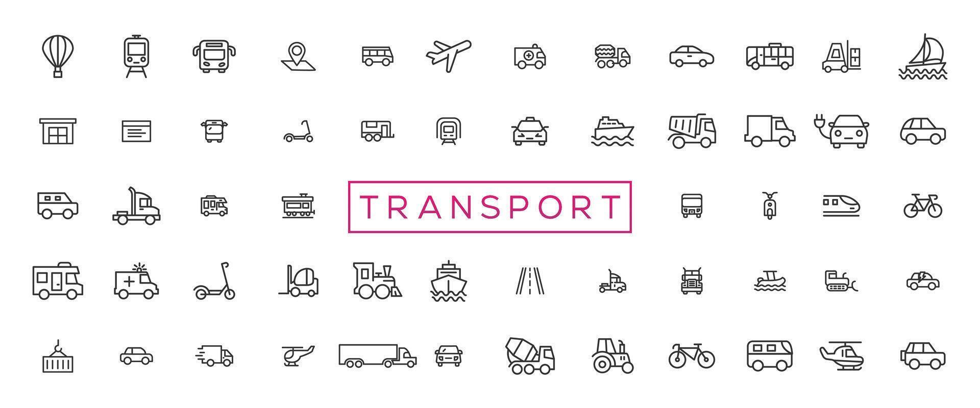 Transport, vehicle and delivery elements - minimal thin line web icon set. Outline icons collection vector