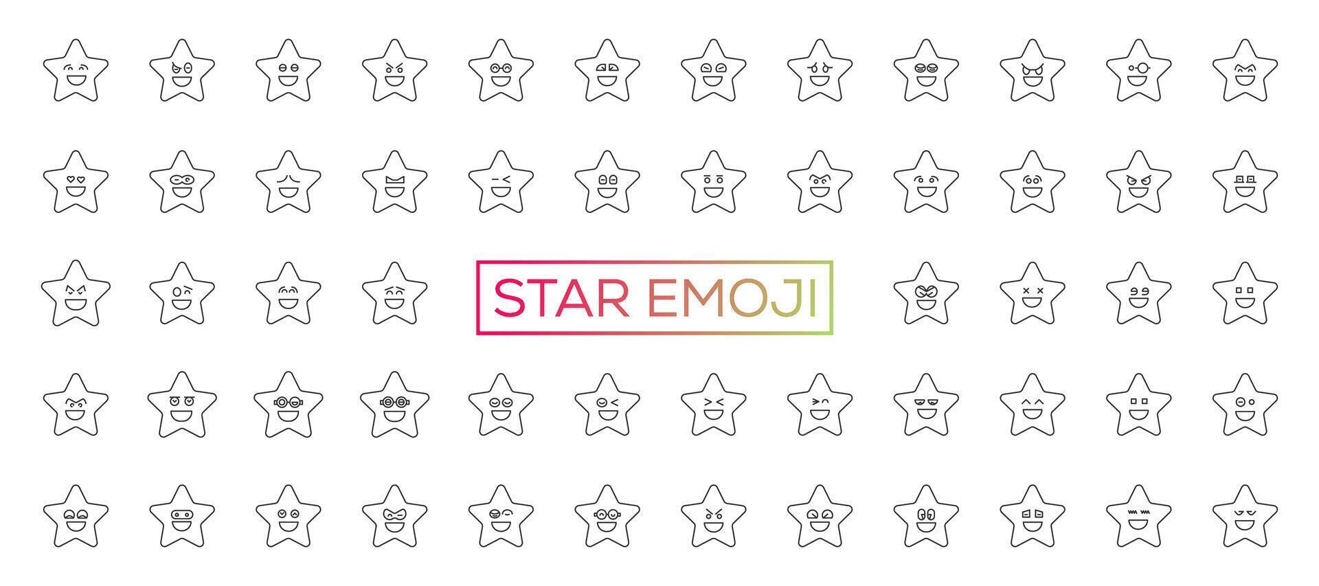 Star character. Golden funny stars with face emotions, cute cartoon emoji design. Vector set