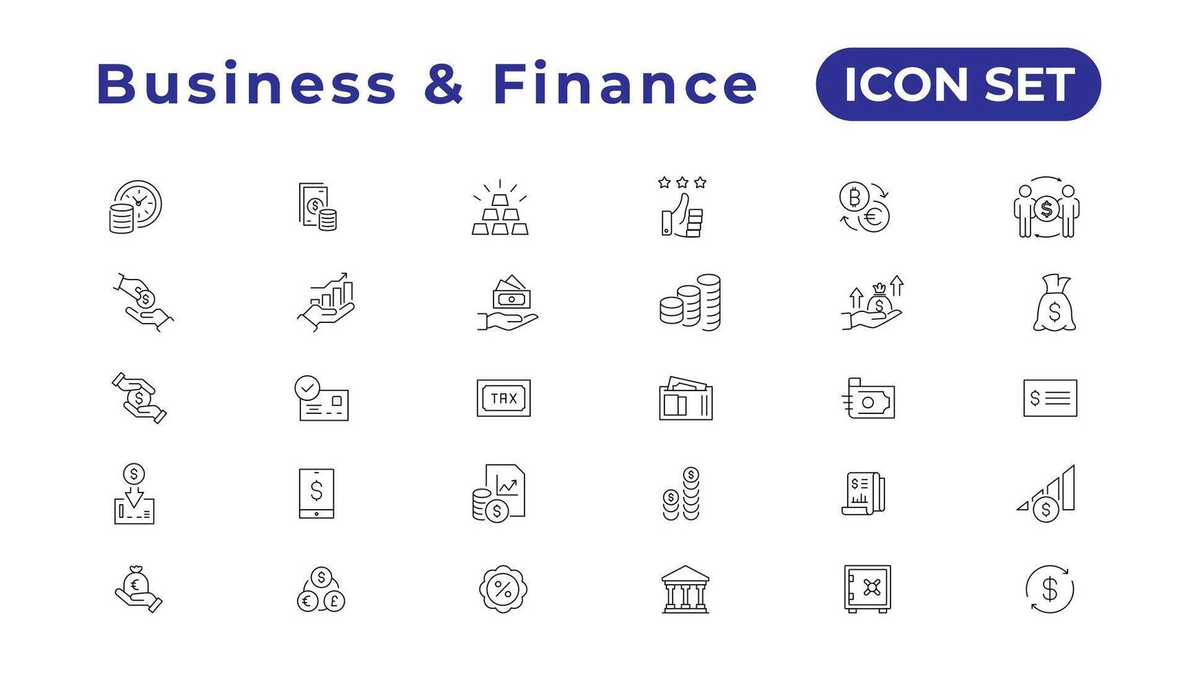 Finanzas icono colocar. conteniendo préstamo, dinero en efectivo, ahorro, financiero meta, ganancia, presupuesto, mutuo fondo, ganador dinero y ingresos íconos vector